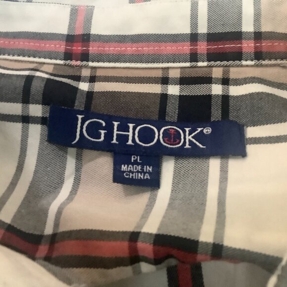 JG Hook Button Blouse Long Sleeve White Gray Plaid PL - Picture 8 of 9